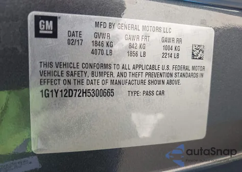 2017 Chevrolet Corvette Grand Sport из США, поврежденный, VIN 1G1Y12D72H5300665